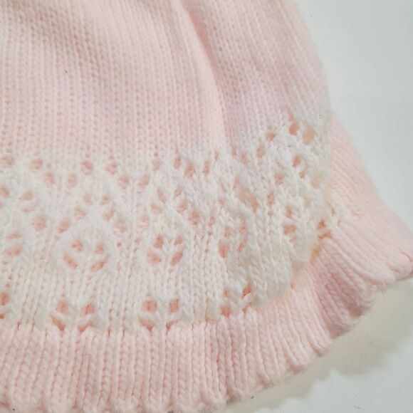 Vintage Pastel Pink Knit Sweater Baby Girl Dress Floral Embroidery - Picture 4 of 9